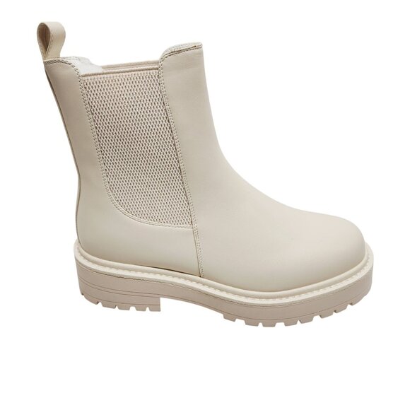 Womens Cream Chelsea Ankle Boots W/ Lug Sole Slip-On Leather Upper Size 9.5 - Picture 5 of 13